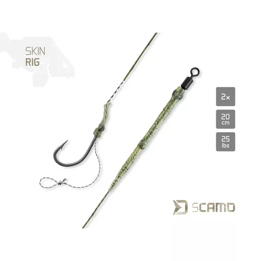 Delphin sCAMO Skin Rig 8-as 20 cm szakállas bojlis előkötött horog 2 db/csomag