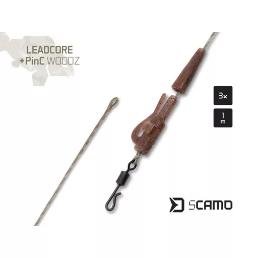 Delphin sCAMO Leadcore + PinC Woodz 100 cm pontyozó szerelék 3 db/csomag