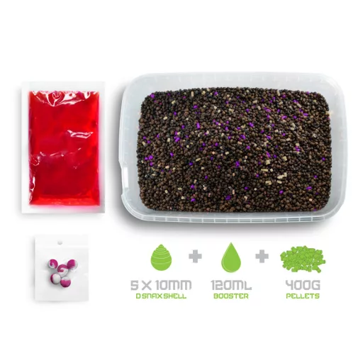 Delphin Pellet Box Reaxe Ready&go Szilva–eperfa + Booster+10 Waft (szilva) 400 g + 120 ml etetőpellet