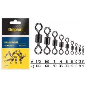   Delphin hengeres A-01 BN 1/0 fekete nikkel forgó 10 db/csomag
