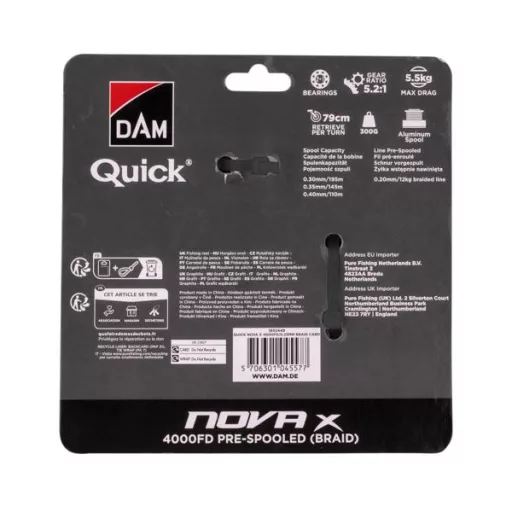 DAM QUICK NOVA X FD/0,15 mm BRAID CARD 1000 elsőfékes orsó