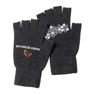   Savage Gear Knitted Half Finger sötétszürke melírozott kesztyű M