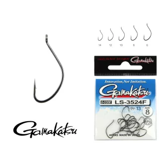   Gamakatsu LS-3524F RE N L 14-es fekete füles szakállas horog 13 db/csomag