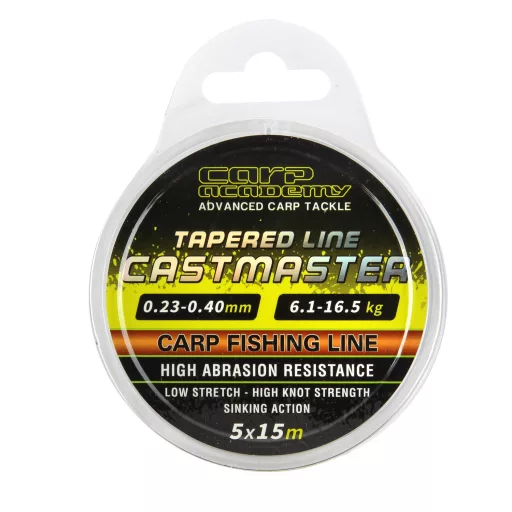 Carp Academy Castmaster Tapered Line 0,23–0,40 mm 5 × 15 m átlátszó felvastagodó monofil dobóelőke