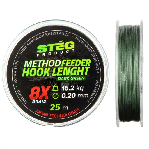 Stég Method Feeder 0,12 mm 25 m sötétzöld fonott előkezsinór