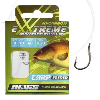   Nevis Feeder 8-as 0,2 mm / 40 cm szakállas előkötött horog 10 db/csomag