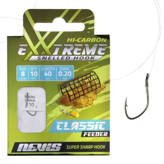  Nevis Classic Feeder 6-os 0,22 mm / 40 cm szakállas előkötött horog 10 db/csomag