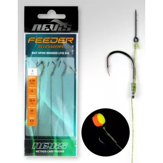   Nevis feeder fonott tüskével 6-os 8,5 cm fekete szakállas előkötött horog 3 db/csomag