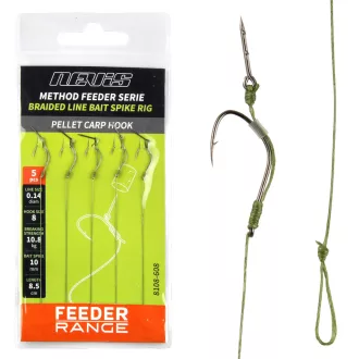   Nevis Pellet 12-es csalitüskés fonott feeder szakállas előkötött horog 5 db/csomag