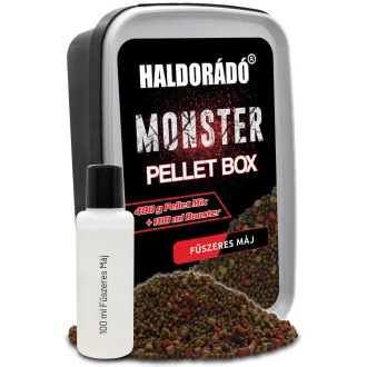   Haldorádó Monster Pellet Box Fűszeres Máj 400 g + 100 ml aroma etetőpellet